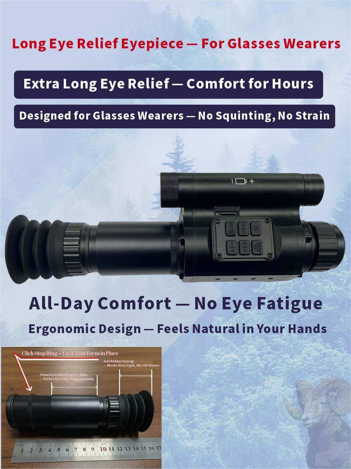 Extended Long Eye Relief Eyepiece 50mm for NVH PlusVision | For Glasses Wearers | Fits 076/077 Series