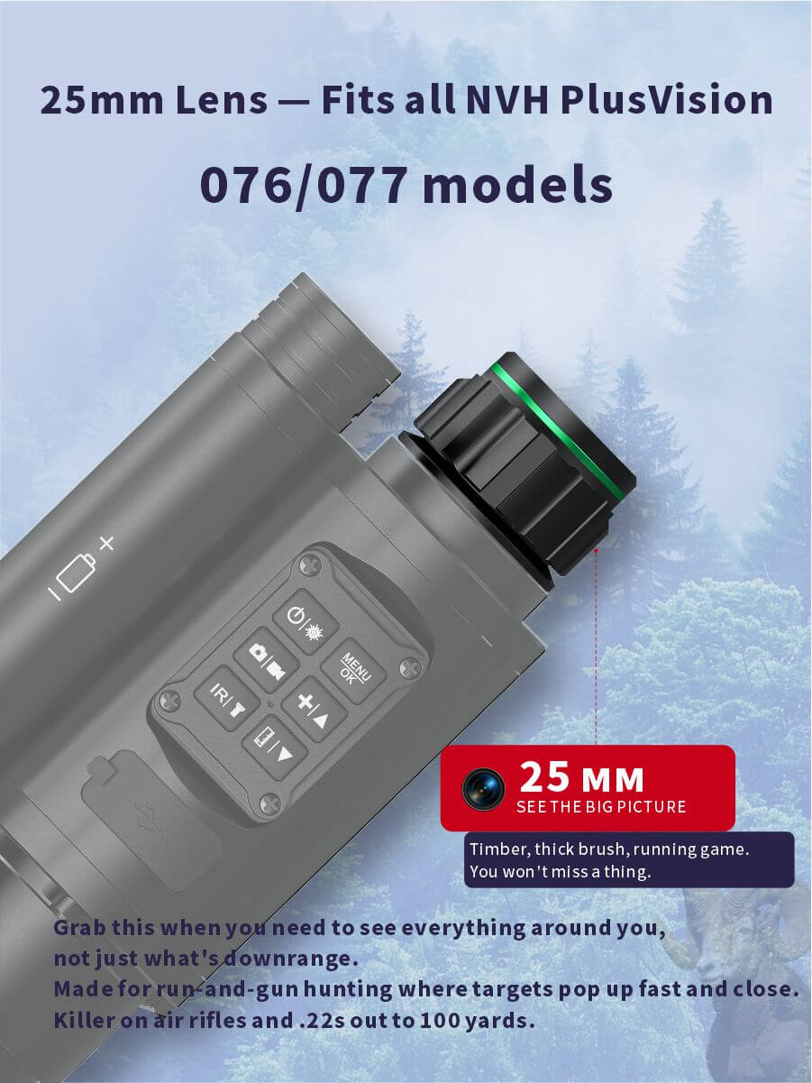 Interchangeable Objective Lenses – 25mm / 35mm / 50mm for NV-076/NV077 Night Vision Scopes