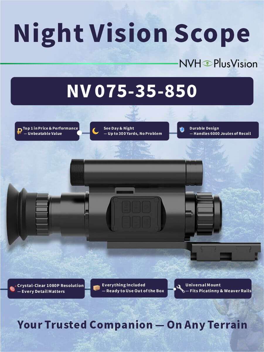 NV-075-35-940 Digital Night Vision Scope – 1080P HD, 35mm Lens, 940nm Invisible IR, Photo/Video Recording