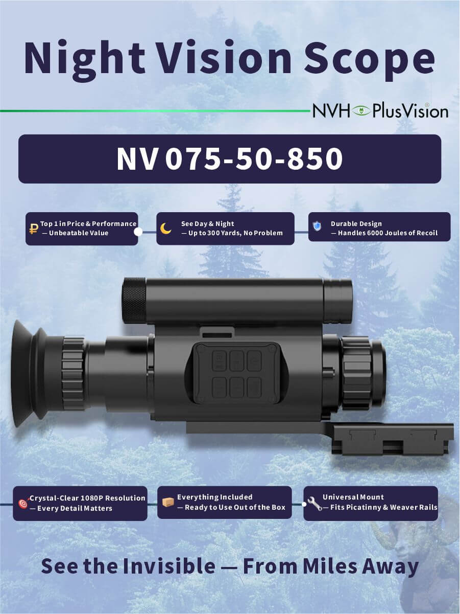 NV-075-50-940 Digital Night Vision Scope – 1080P HD, 940nm Invisible IR, 50mm Lens, Photo/Video Recording &amp; Dual Battery