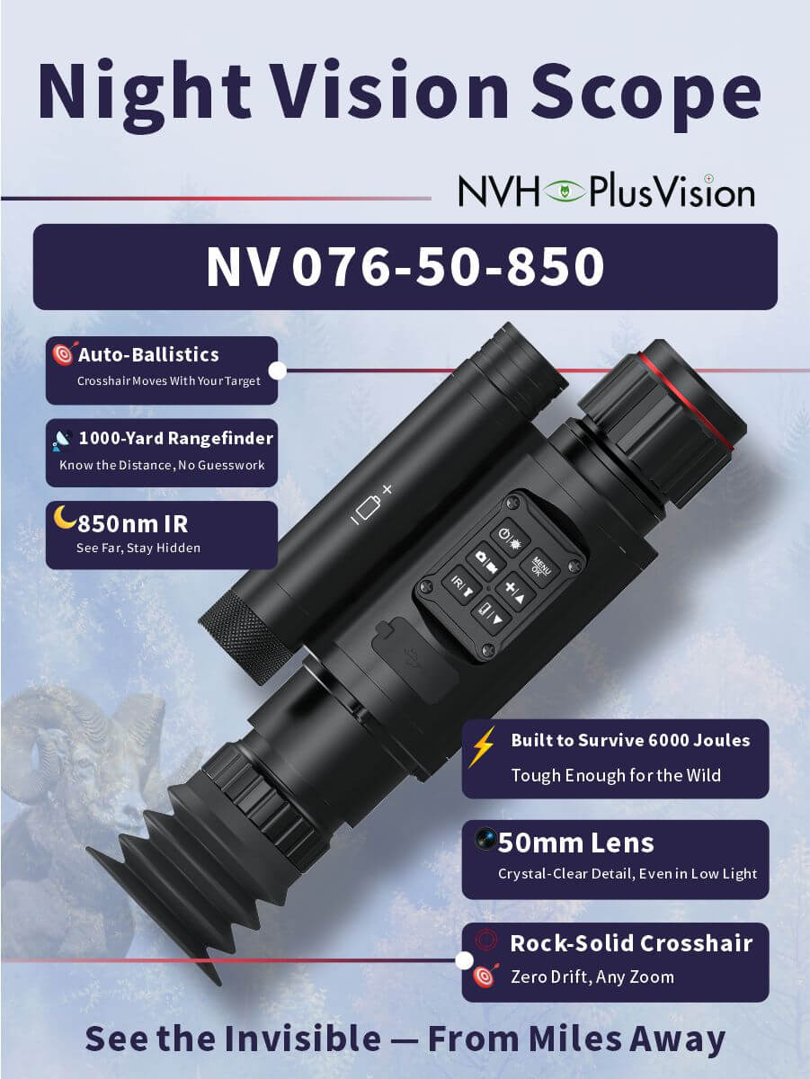 NV-076-50-940 Digital Night Vision Scope | 1000m Laser Rangefinder | Auto Ballistics | 50mm Lens | 940nm IR