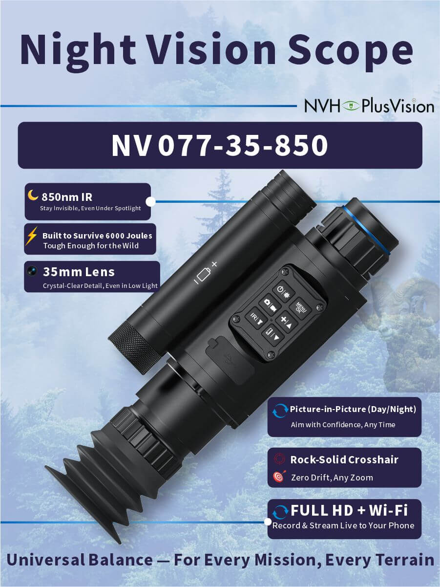NV-077-35-940 Digital Night Vision Scope | Full HD Recording | 940nm Invisible IR | 6000J Recoil Rating | Complete Kit with 32GB Card