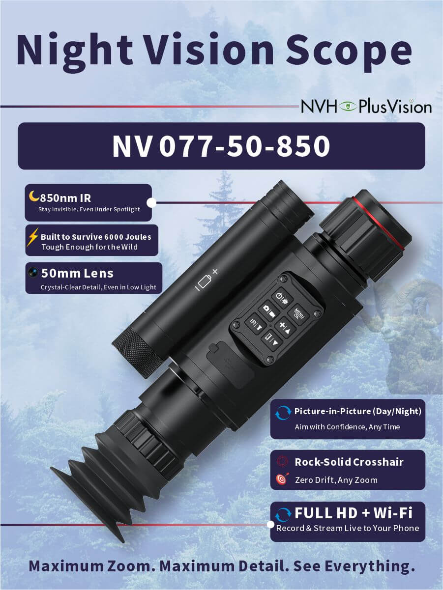NV-077-50-940 Digital Night Vision Scope | 940nm Invisible IR | 50mm Lens | Full HD Recording