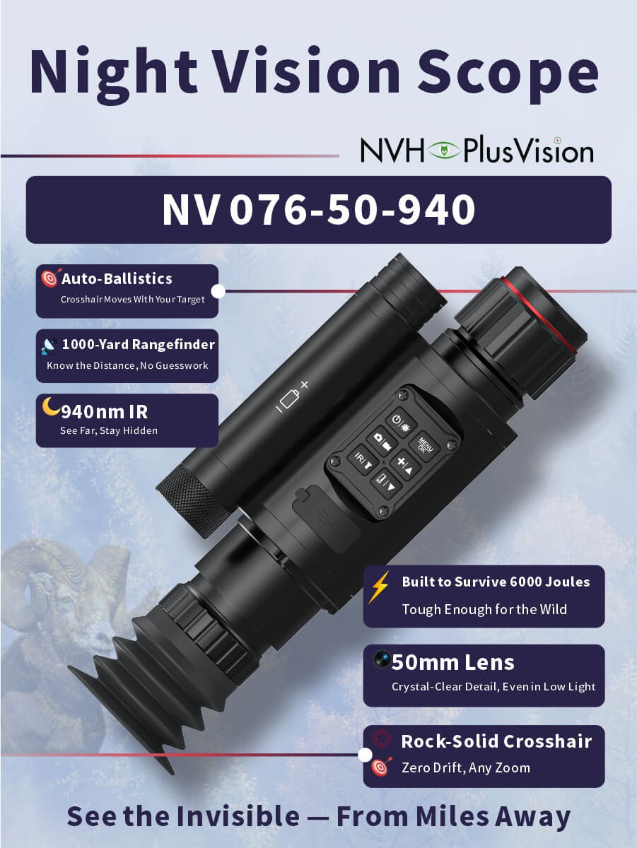 NV-076-50-940 Digital Night Vision Scope | 1000m Laser Rangefinder | Auto Ballistics | 50mm Lens | 940nm IR