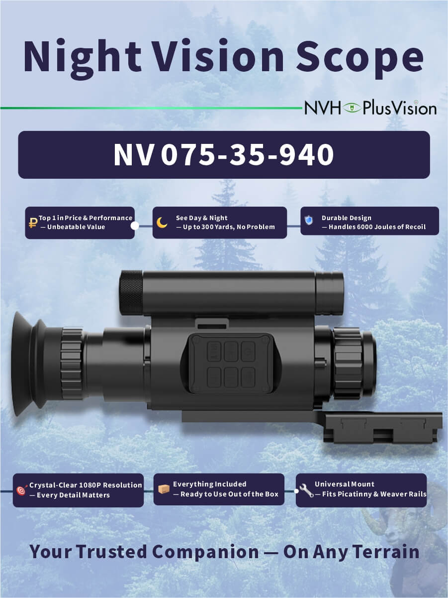 NV-075-35-940 Digital Night Vision Scope – 1080P HD, 35mm Lens, 940nm Invisible IR, Photo/Video Recording